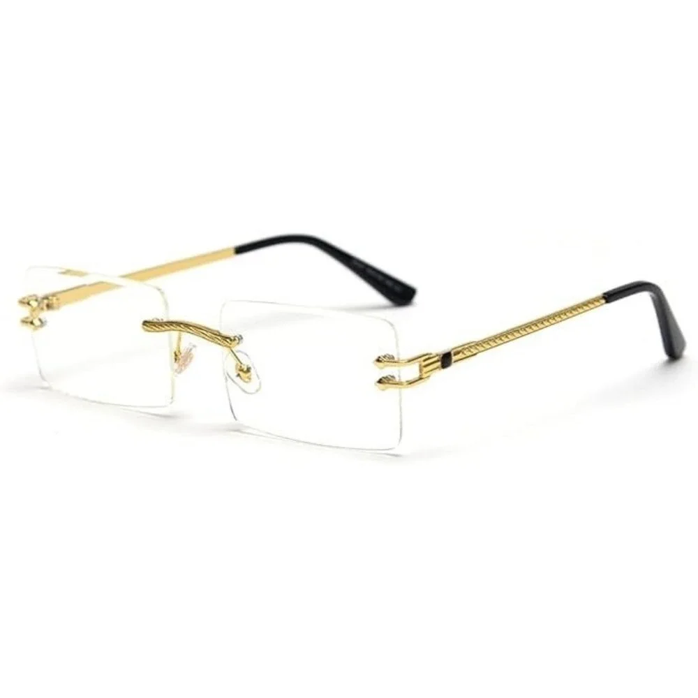 Rimless‎ Rectangle Gold Frame Clear Lens Fashion Sunglasses Hip Hop Eyeglasses
